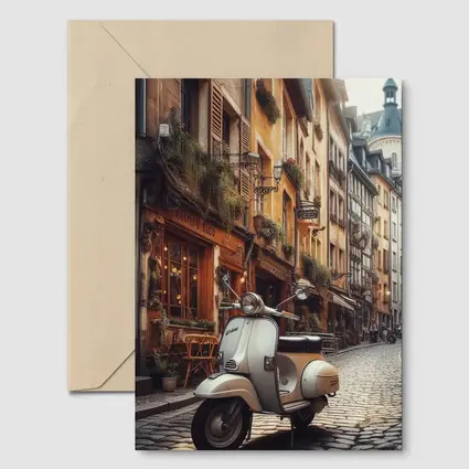 Vintage Vespa Scooter European Cobblestone Street