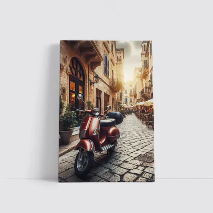Red Vespa Scooter Italian Cobblestone Street
