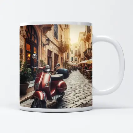 Red Vespa Scooter Italian Cobblestone Street