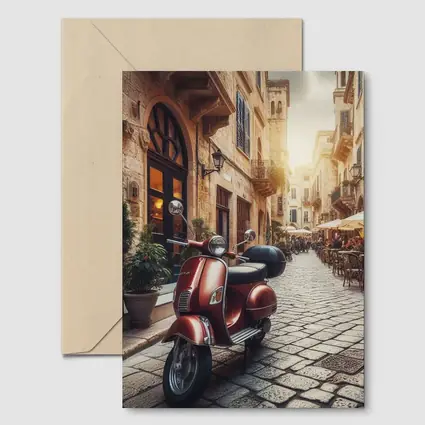Red Vespa Scooter Italian Cobblestone Street