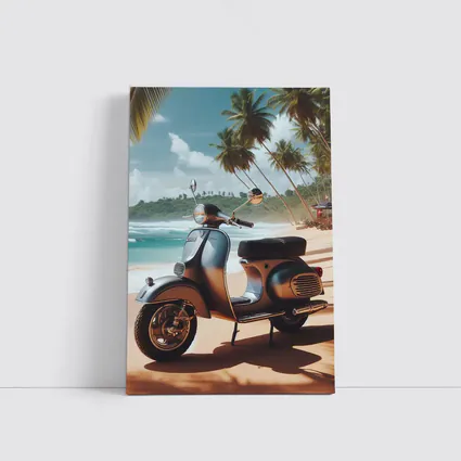 Vintage Scooter Parked on Tropical Beach