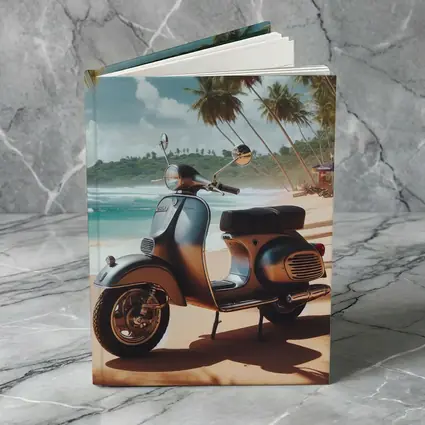 Vintage Scooter Parked on Tropical Beach