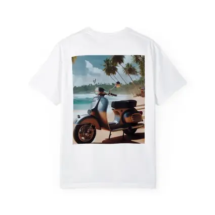 Vintage Scooter Parked on Tropical Beach