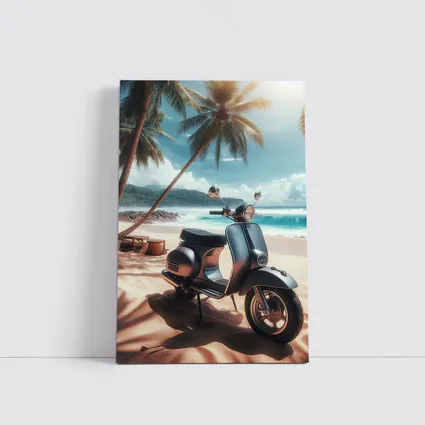 Classic Scooter Parked On Tropical Beach