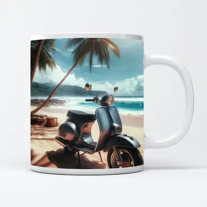 Classic Scooter Parked On Tropical Beach