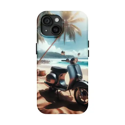 Classic Scooter Parked On Tropical Beach