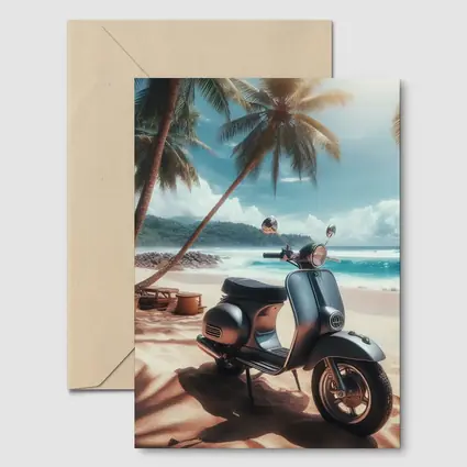 Classic Scooter Parked On Tropical Beach