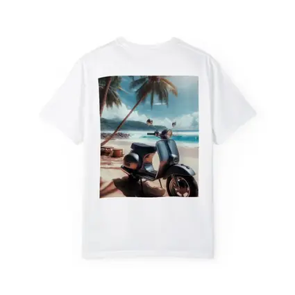 Classic Scooter Parked On Tropical Beach