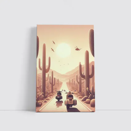 Scooters Desert Road Cactus Sunset Art