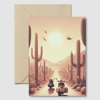 Scooters Desert Road Cactus Sunset Art