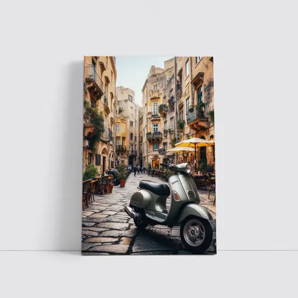 Vespa Scooter Italian Cobblestone Street Scene
