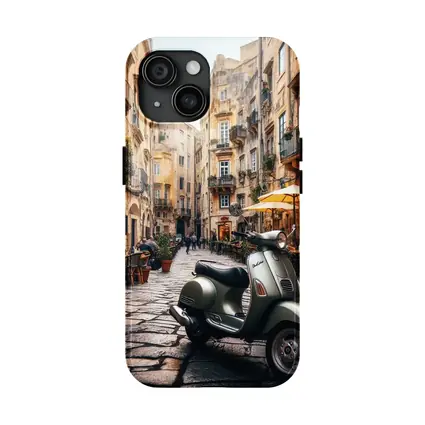 Vespa Scooter Italian Cobblestone Street Scene