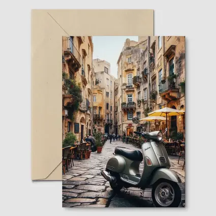 Vespa Scooter Italian Cobblestone Street Scene