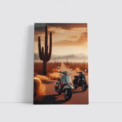 Vintage Scooters Desert Road Saguaro Sunset