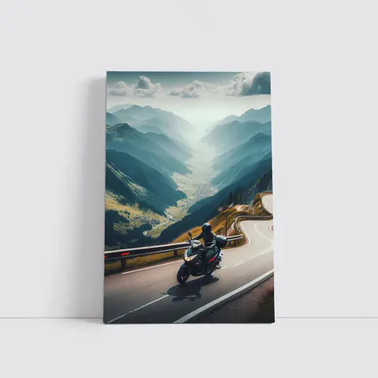 Motorcycle Rider On Alpine Mountain Road