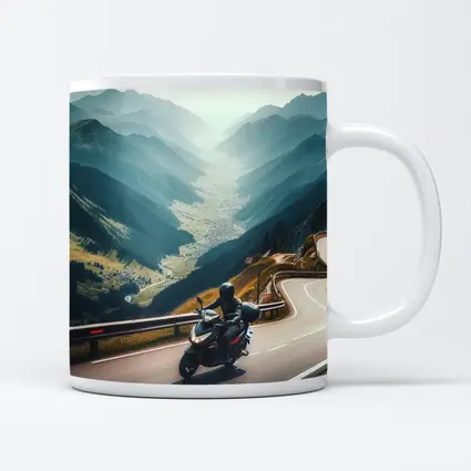 Motorcycle Rider On Alpine Mountain Road