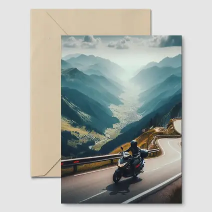 Motorcycle Rider On Alpine Mountain Road