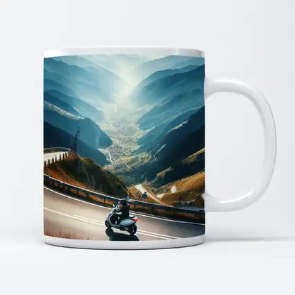 Scooter Rider Winding Mountain Road Valley