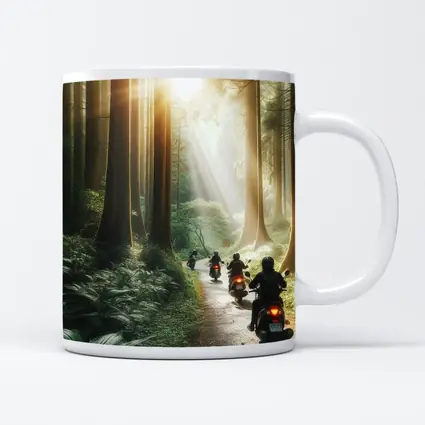 Motorcycles Riding Through Misty Forest Road