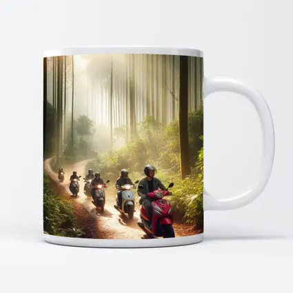 Scooters Riding Through Misty Forest Trail