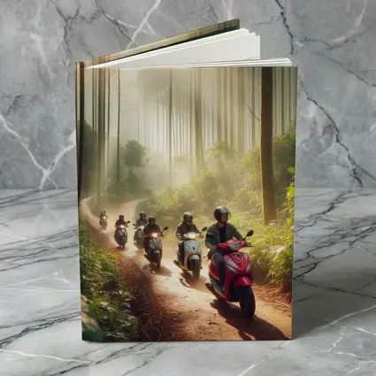 Scooters Riding Through Misty Forest Trail