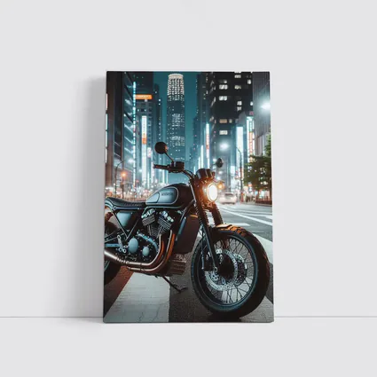Cafe Racer Motorcycle Glowing City Night Street