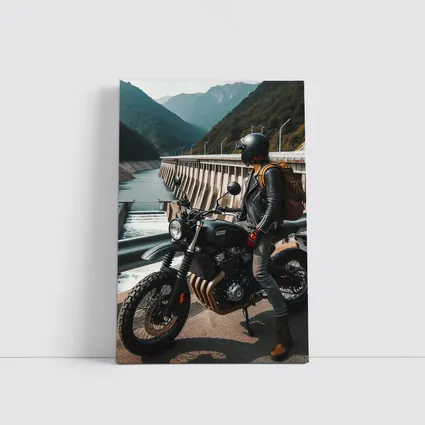 Scrambler Motorcycle Rider by Mountain Dam