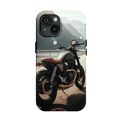 Scrambler Motorcycle Parked by Mountain Lake