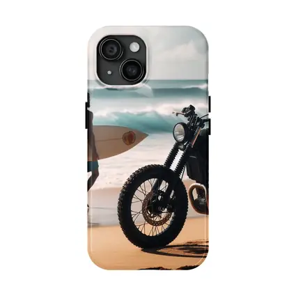 Scrambler Motorcycle Parked On Sunny Beach
