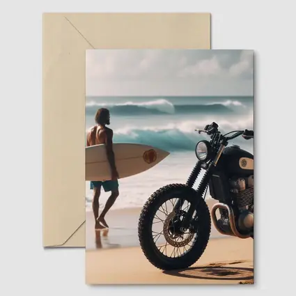 Scrambler Motorcycle Parked On Sunny Beach
