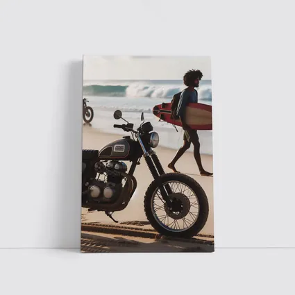 Scrambler Motorcycle Parked on Sunny Beach