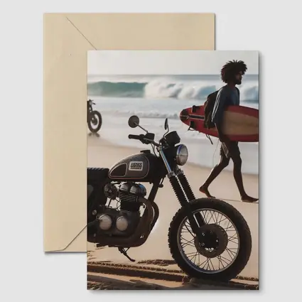 Scrambler Motorcycle Parked on Sunny Beach