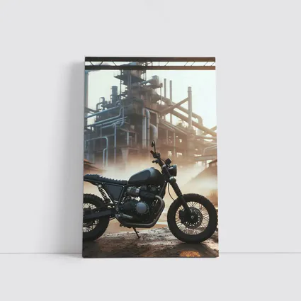 Scrambler Motorcycle Parked At Industrial Facility