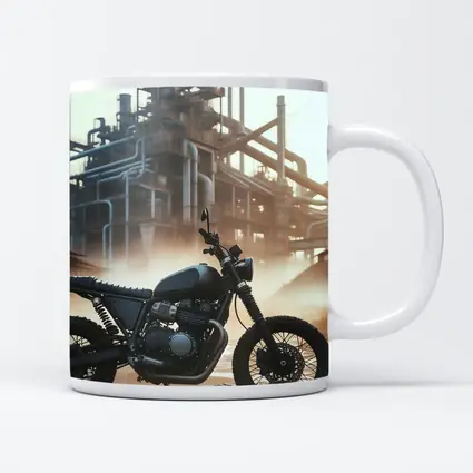 Scrambler Motorcycle Parked At Industrial Facility