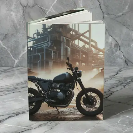 Scrambler Motorcycle Parked At Industrial Facility
