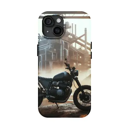 Scrambler Motorcycle Parked At Industrial Facility