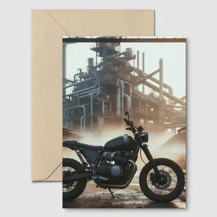 Scrambler Motorcycle Parked At Industrial Facility