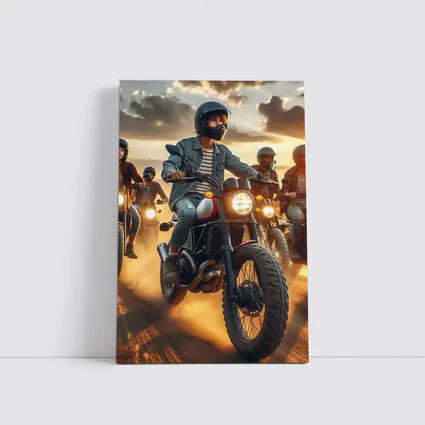 Scrambler Motorcycle Riders Dusty Sunset Road
