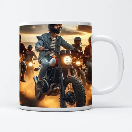 Scrambler Motorcycle Riders Dusty Sunset Road
