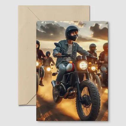Scrambler Motorcycle Riders Dusty Sunset Road