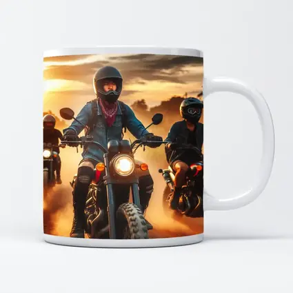 Women Riders Motorcycles Dusty Sunset Road