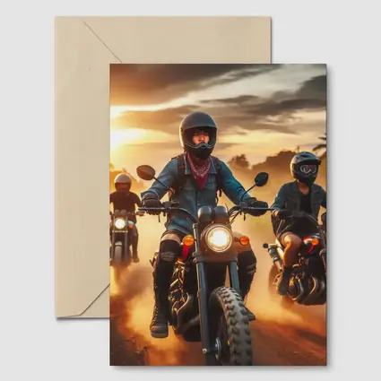 Women Riders Motorcycles Dusty Sunset Road