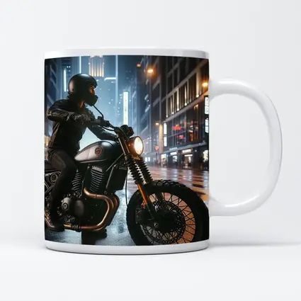 Scrambler Motorcycle Rider Rainy City Night