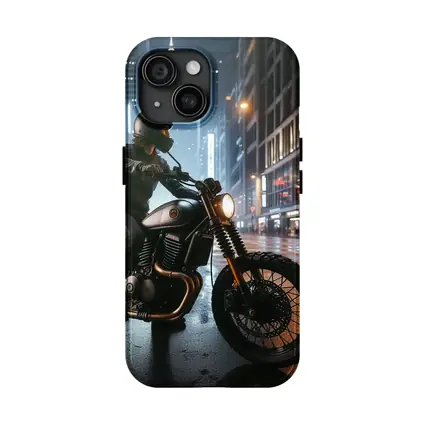 Scrambler Motorcycle Rider Rainy City Night