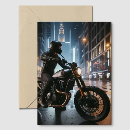 Scrambler Motorcycle Rider Rainy City Night