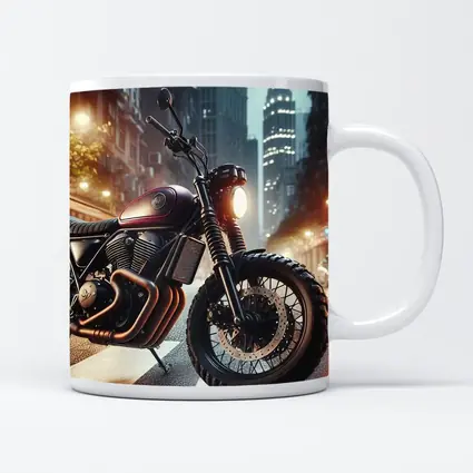 Scrambler Motorcycle Parked Rainy City Street