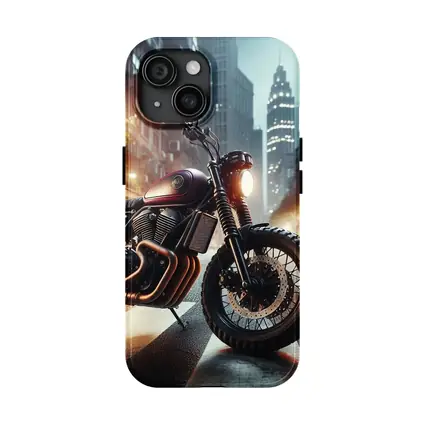 Scrambler Motorcycle Parked Rainy City Street