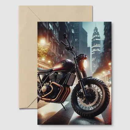 Scrambler Motorcycle Parked Rainy City Street