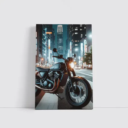 Scrambler Motorcycle Parked City Night Street