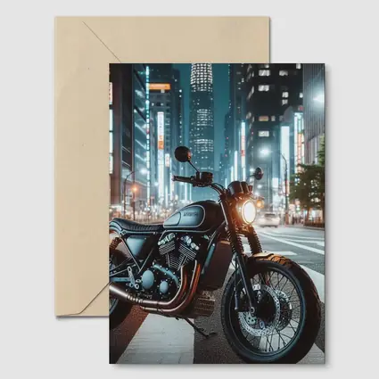 Scrambler Motorcycle Parked City Night Street